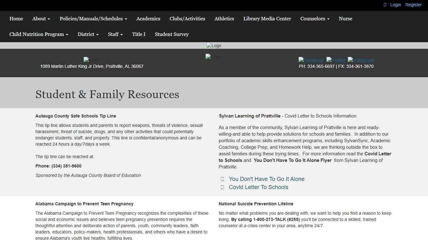 Family Resources - Prattville Jr. High School