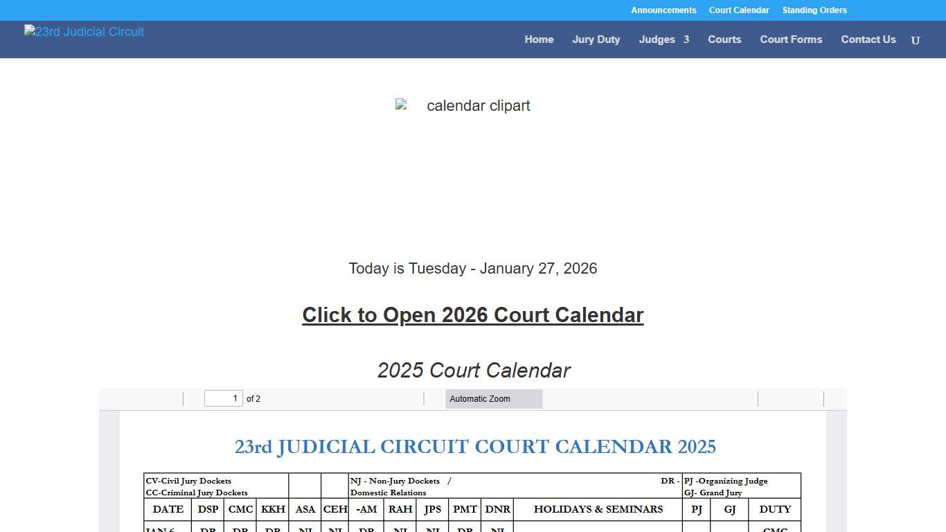 Court Calendar 23rd Judicial Circuit
